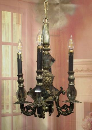 Antique Vintage Chandelier Fixture 4 Light Petite Smoked Crystal Lamp 3