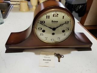 Vintage Bulova Westminster 3 Chime Mantel Clock Key Wind 2 Jewel