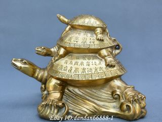 Chinese Fengshui Bronze Three Generations Turtle Three Tortoises Blessing Statue