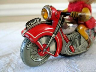 VINTAGE SCHUCO 1013 - MIRAKO PETER ON MOTORCYCLE - WIND - UP ORG TIN TOY - 5 