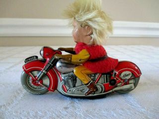 VINTAGE SCHUCO 1013 - MIRAKO PETER ON MOTORCYCLE - WIND - UP ORG TIN TOY - 5 