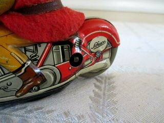 VINTAGE SCHUCO 1013 - MIRAKO PETER ON MOTORCYCLE - WIND - UP ORG TIN TOY - 5 