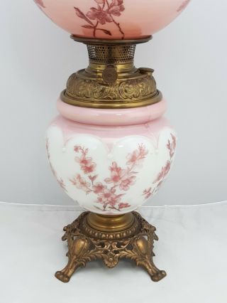 1890’s Consolidated Oil Lamp Hand Painted Floral Gone with the Wind B&H Font 2