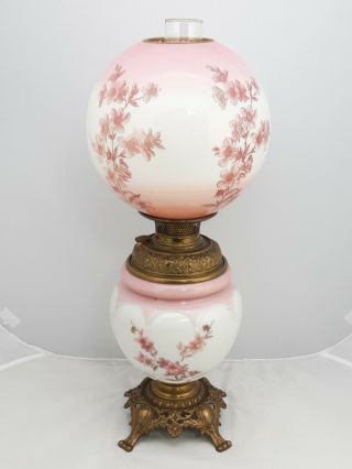 1890’s Consolidated Oil Lamp Hand Painted Floral Gone with the Wind B&H Font 6