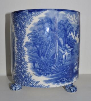 Footed Staffordshire Jardiniere; Booths Rural Country Scene in Blue&White 8