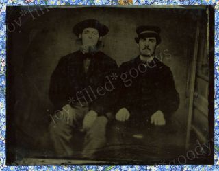 Men Sitting In Train Car? Or Odd Wood Room 1860s Whole Plate Civil War Tintype