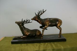 Vintage French Art Deco Marble Based Spelter Stag Statue 44b