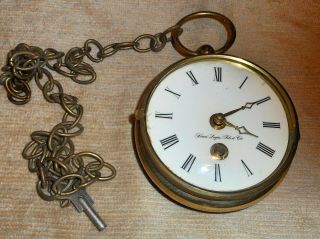 VINTAGE KEY WIND HENRI LAGIN FILS ET CIE WALL CLOCK Pocket Watch Brass Germany 2