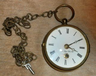 VINTAGE KEY WIND HENRI LAGIN FILS ET CIE WALL CLOCK Pocket Watch Brass Germany 3