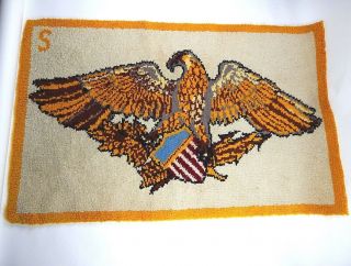 Antique Vintage Folk Art Hooked Rug American Eagle Arrow Olive Branch Americana