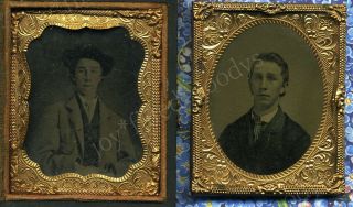 1860s Civil War Time Southern Confederate? Teen 2 Tintypes Of The Same Young Man