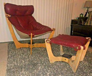 Luna Chair Red Leather With Ottoman By Odd Knutsen Img Norway Mid Century Modern