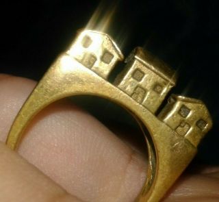 Rare Ancient Medieval Bronze Gold Plated Ring Castle Artifact Museum Quality