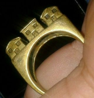 RARE Ancient Medieval Bronze GOLD plated Ring CASTLE Artifact Museum Quality 2