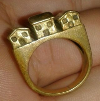 RARE Ancient Medieval Bronze GOLD plated Ring CASTLE Artifact Museum Quality 3