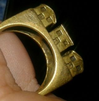 RARE Ancient Medieval Bronze GOLD plated Ring CASTLE Artifact Museum Quality 6