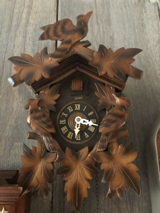 Vintage Beautifully Carved West Germany Black Forest 8 Day Cuckoo Clock