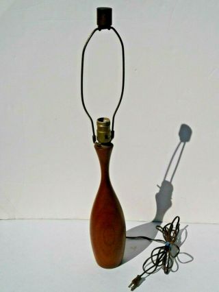 Vintage Danish Modern Signed D T Kunst Denmark Teak Wood Bottle Shape Lamp