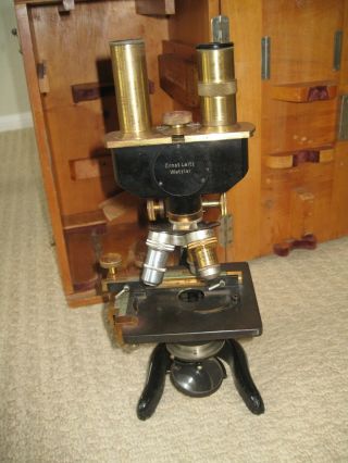 Antique Ernst Leitz Wetzlar Microscope No 243486 1925 Binocular With Case GOOD 2