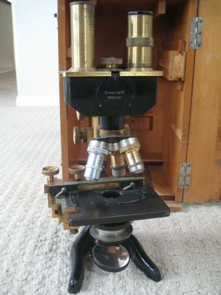 Antique Ernst Leitz Wetzlar Microscope No 243486 1925 Binocular With Case GOOD 4
