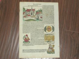 Rare Colored Nuremberg Chronicle Incunabula Leaf,  German Ed,  Page Cciii,  1493