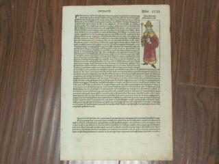RARE Colored Nuremberg Chronicle Incunabula Leaf,  German Ed,  Page CCIII,  1493 3