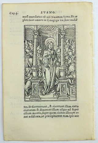 1541 REGNAULT BIBLE - Fine rubricated woodcut leaf - Luke 4: Jesus Heals Many 2