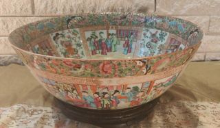 Antique Chinese Rose Mandarin Porcelain Punch Bowl