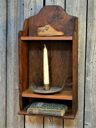 Antique Primitive Old Wood Candle Box Shelf Aafa