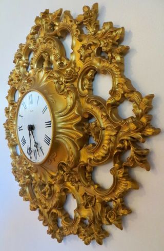 Mid Century Modern Syroco Starburst Wall Clock Baroque Hollywood Regency 18 "
