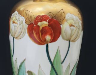 Huge Antique Pickard China Vase Hand Painted Flowers / Tulips Signed F Walter 2