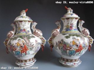 16 " Chinese Wucai Porcelain Phoenix Bird Zun Vase Pair