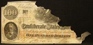 1862 Confederate $100.  00 Note From East Tenn.  Estate.  Criswell T - 41.  Civil War.