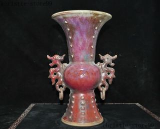 Old China Dynasty Jun Kiln Porcelain Phoenix Bird Statue Zun Bottle Pot Vase Jar
