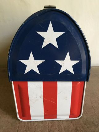 Old Vintage Tin Red White Blue American Flag ALADDIN Lunch Box AAFA 12