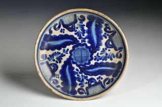 17th / 18th Century Delft Pottery Plate With Blue Designs
