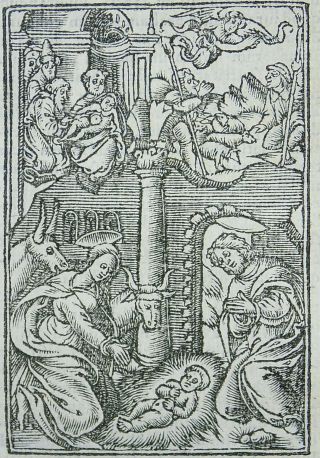 1541 Regnault Bible - Fine Rubricated Woodcut Leaf - The Birth Of Christ