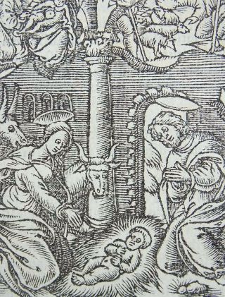 1541 REGNAULT BIBLE - Fine rubricated woodcut leaf - THE BIRTH OF CHRIST 3