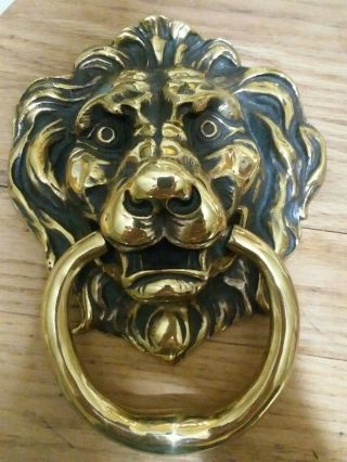 Antique Solid Brass Lion Head Door Knocker Very Large & Very Heavy