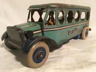 Ferdinand Strauss Bus De Luxe 105 Large 13 Inches Wind - Up Tin Toy