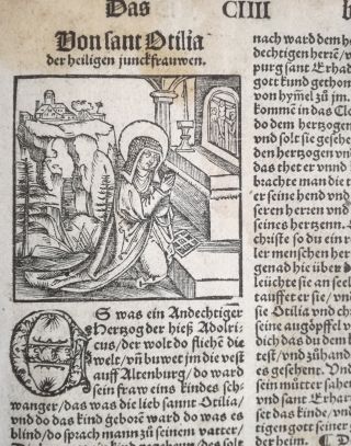 Post Incunable Life Of Saints Heiligenleben Woodcut Leaf Saint Otilia - 1521
