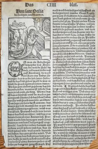 Post Incunable Life of Saints Heiligenleben Woodcut Leaf Saint Otilia - 1521 2