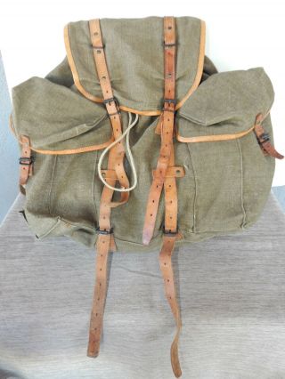 Vintage 1950 Lafuma French Army Rucksack Backpack Canvas Leather France Military