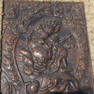 Tibetan Buddhist Demon Yama Fiery Lord Of Hell Copper Mandala Repousse Icon Yqz