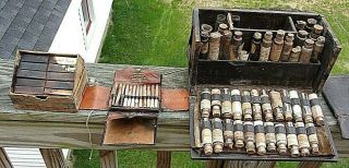 Antique Physicians Medical Apothecary Drug Case.  54 Glass Bottles And More.