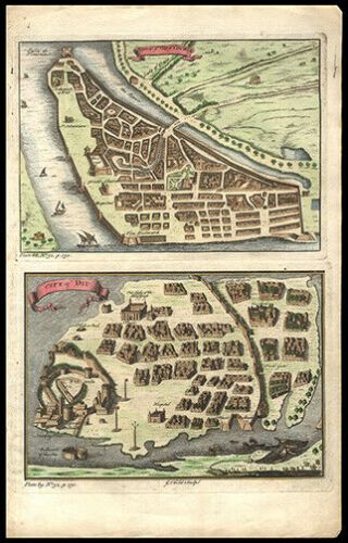 1747 G.  Child Map India Cities Of Cochin & Diu Hand Colored Copper Engraving