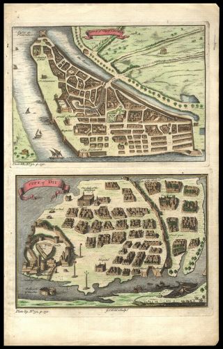 1747 G.  Child Map India Cities of Cochin & Diu Hand Colored Copper Engraving 2