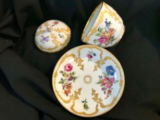 Antique KPM hand painted porcelain set covered bowl & saucer magnificant gilding 5