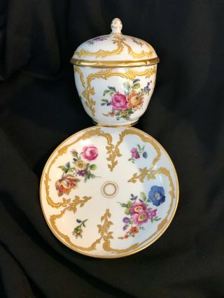 Antique KPM hand painted porcelain set covered bowl & saucer magnificant gilding 6