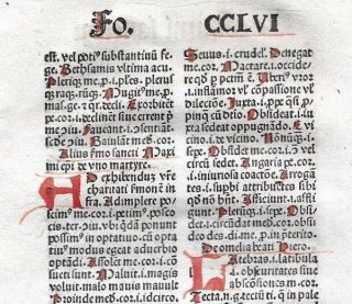 1 Leaf 1494 Incunabula Medieval Latin Mammotrectus & 5 Red Handwritten Letters